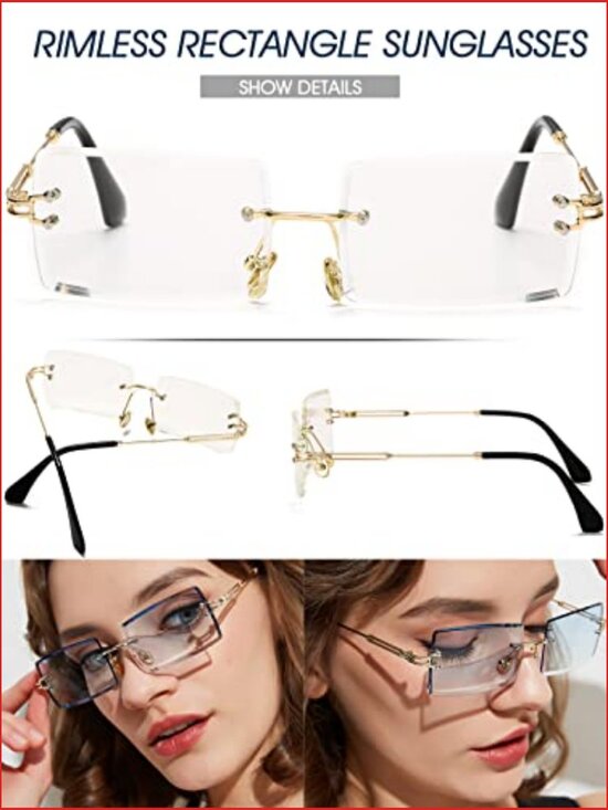Retro Rimless Rectangle Sunglasses with UV400 Protection main image 4